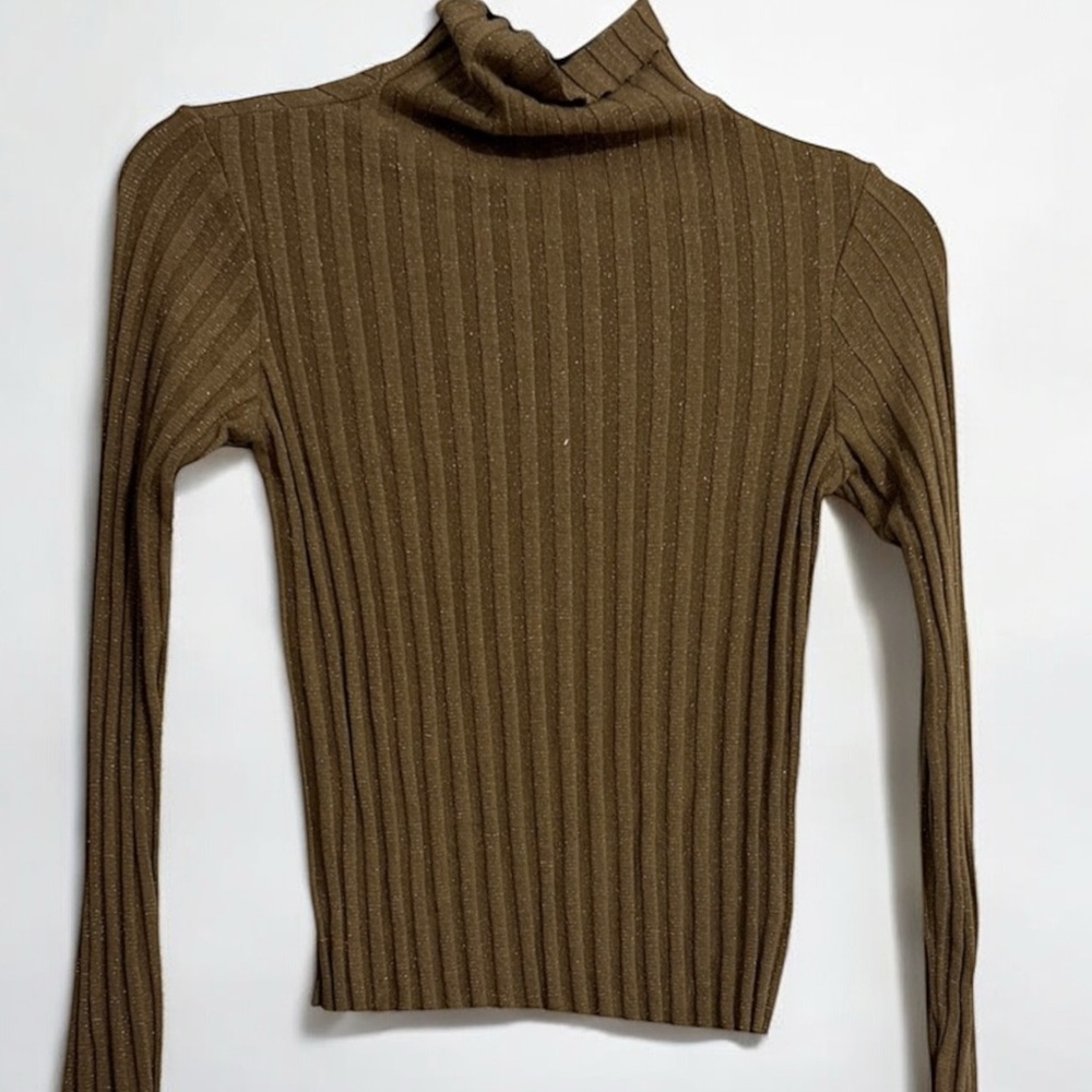 Enza Costa Glitter Ribbed Turtleneck Sweater - Tan